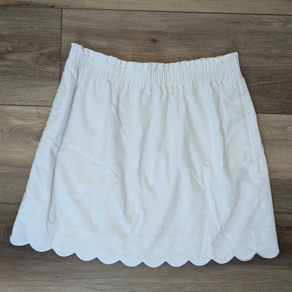J.Crew NWOT White Linen Blend Scalloped Hem Skirt Elastic Womens 14 Coastal